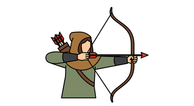 Archer aiming bow and arrow for target practice in outdoor setting with quiver full of fletched shafts for accuracy and precision sports competition