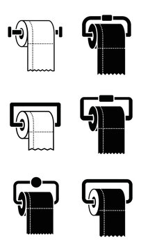 Toilet Paper Holder Icons Set - Cleanliness and Hygiene Symbols