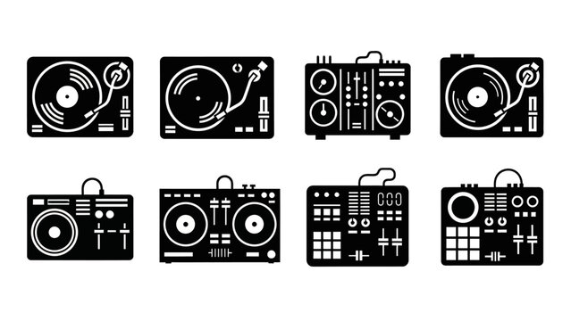 DJ Turntable and Mixer Icons Set