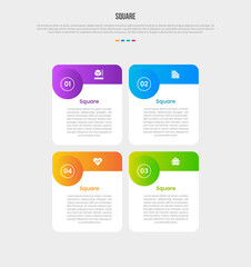 Fototapeta premium Square base shape infographics gradient template diagram with circle header badge on table box container with 4 point step creative