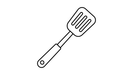 Minimalist black line vector icon on white background representing a spatula with editable stroke illustration, professional customizable line weight graphic for kitchen and cooking equipment. © MDAfsunHabib