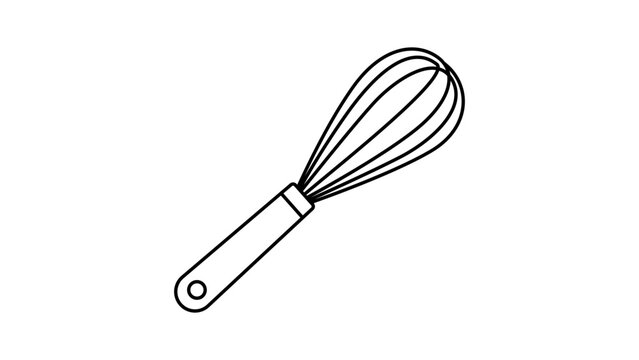 Minimalist wire whisk vector icon with editable stroke for kitchen cooking tools, simple hand-drawn illustration on white background, professional food preparation equipment graphic, adjustable line.