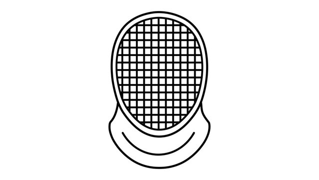 Professional fencing mask vector illustration with editable stroke and customizable line weight on white background, minimalist thin line icon for professional sports equipment catalogs and fencing