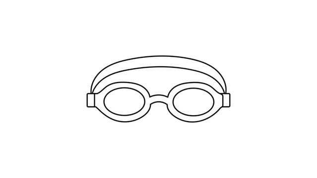 Professional black line vector icon of swimming goggles featuring an editable stroke, perfect for water sports designs, athletic equipment concepts, and minimalist pool activity illustrations.