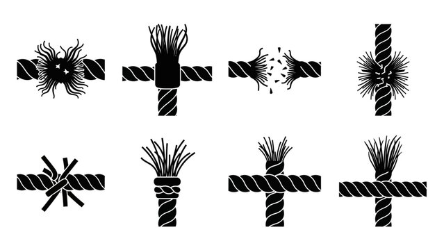 Set of frayed and broken rope icons, vector illustration