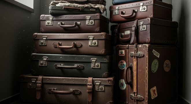Stack of Antique and Vintage Suitcases Showcasing Timeless Travel and Heritage