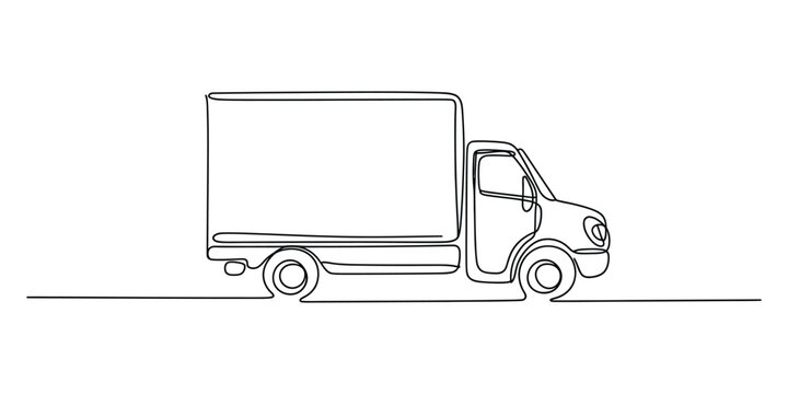 Delivery truck drawn with a single continuous line art style