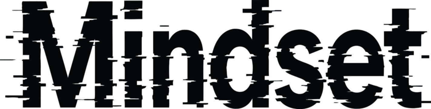Glitch mindset text effect, distorted black typography, digital error aesthetic vector illustration