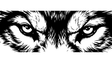 Obraz premium Intense Wolf Eyes, Fierce Gaze, Black and White Graphic Art