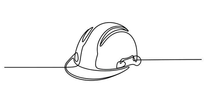 Continuous single line drawing of a hard hat construction helmet