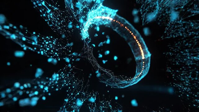 Seamless loop self-healing system animation, dynamic disruption and recovery technology background.