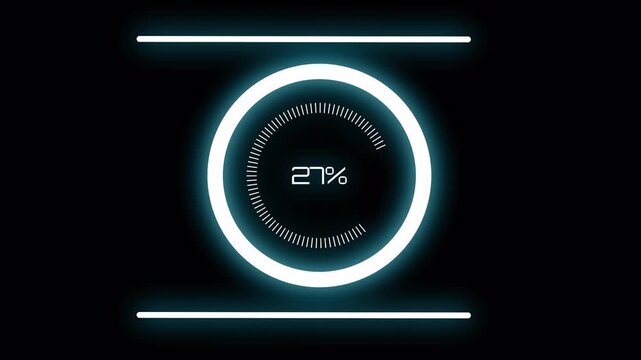 Digital futuristic loading screen with progress indicator and loading text good for progress or data transfer high quality professional modern UI, 4k animation, compatible alpha channel