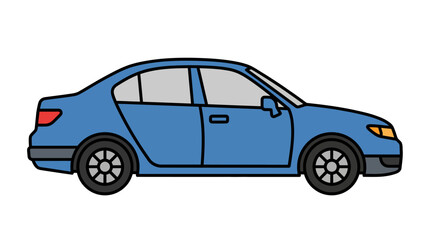 Fototapeta premium Blue sedan car illustration on a white background, a clean and simple depiction of a vehicle