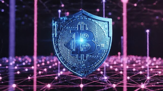 Secure Bitcoin Shield Digital Network Protection Concept.