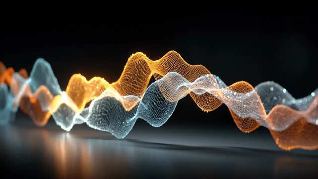 Seamless loop synchronized data waveforms, dynamic color transition AI trading background.