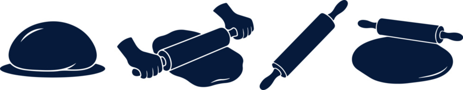 Making dough and pastry with rolling pin and hands, preparing ingredients for baking, cooking process.