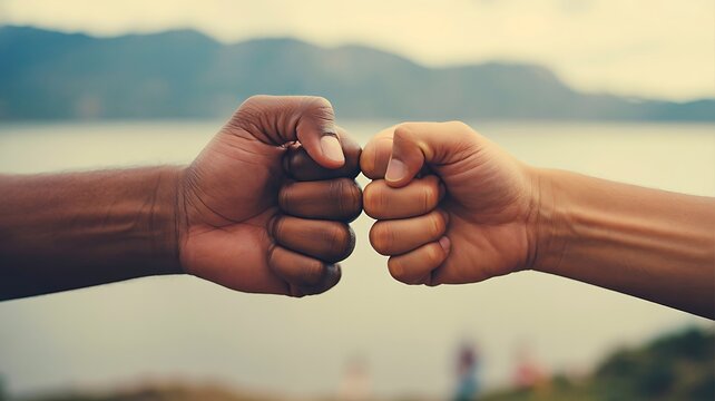 Diverse friendship fist bump gesture symbolizing unity support teamwork and human connection