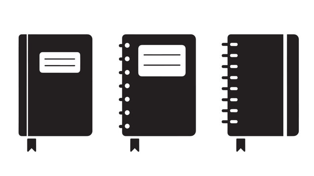 Three Black Notebooks with Different Bindings on White Background For Writing And Organization Concepts