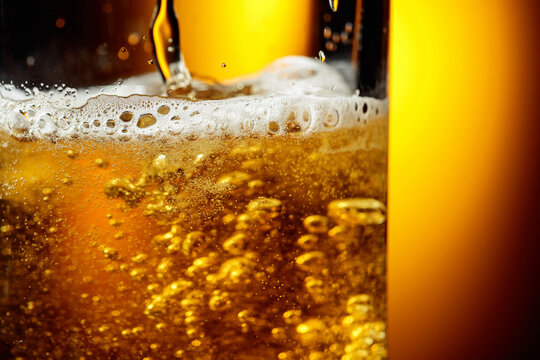 Glass of tasty beer with foam, closeup.