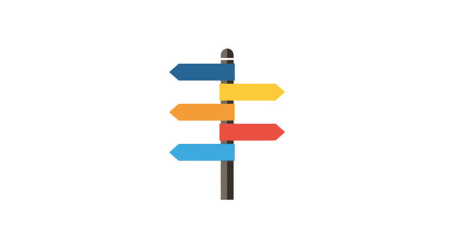 Colorful directional signpost with multiple arrows pointing in different directions.