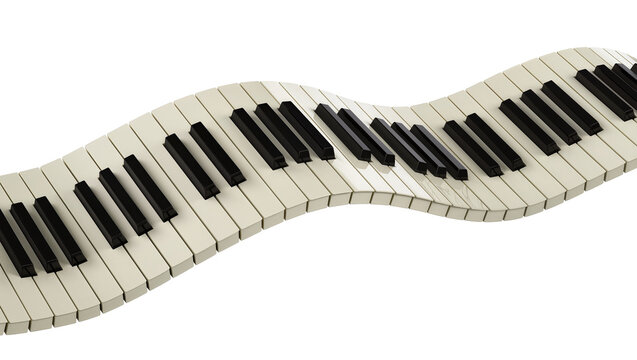 Wavy piano keyboard with black and white keys, isolated on transparent background