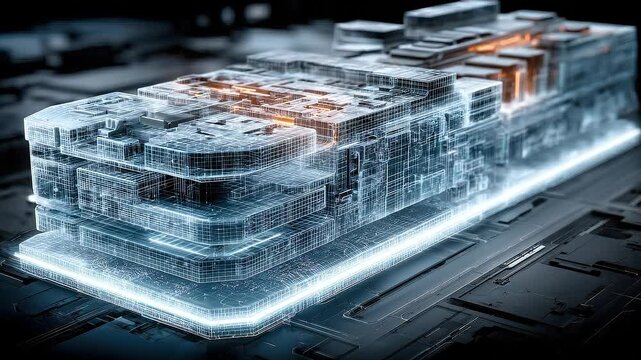 Seamless loop layered data architecture animation, functional coded infrastructure optimization system.