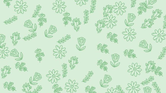 Flower pattern background, suitable for walpapper, stationery, textiles design, packaging designs, and digital backgrounds. Green stylized flowers and leaves.