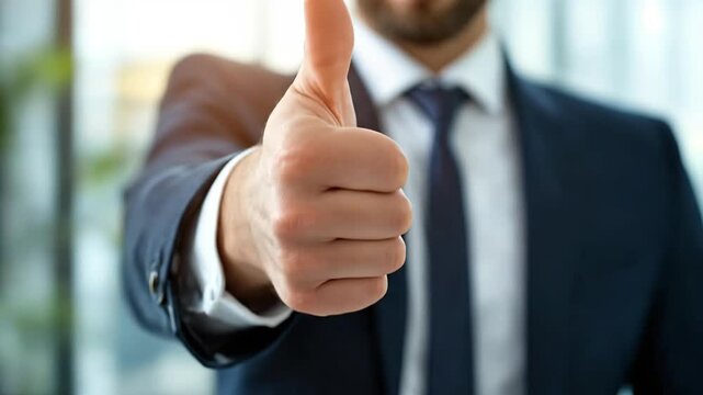Man in suit making a fist gesture towards the camera.