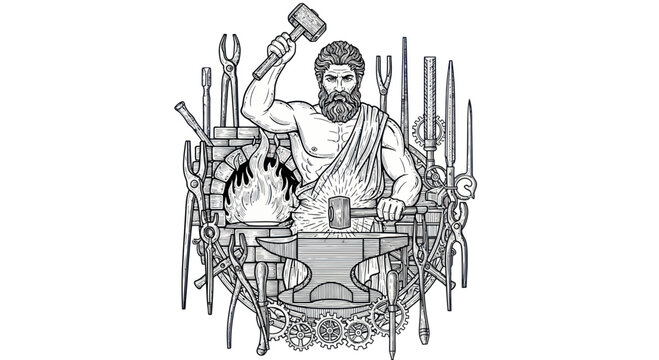 Ancient Blacksmith Forging Metal with Hammer and Anvil