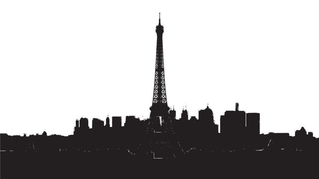 Eiffel Tower Silhouette Cityscape Paris France Isolated On White For Travel Concepts