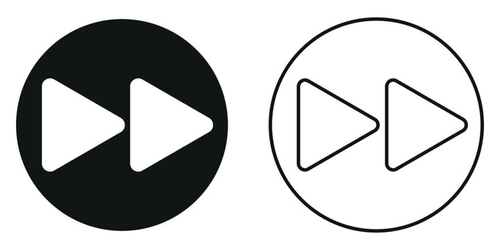 Black and white fast forward skip media player user interface icons for modern digital technology applications