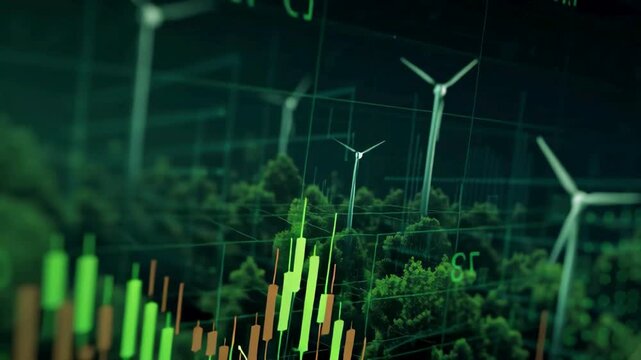 Green Energy Stock Market Growth with Wind Turbines.
