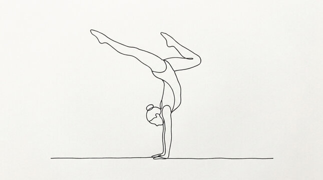 Continuous one line female gymnast handstand poses vector set with elegant balance and flexibility positions for fitness yoga and sport concepts