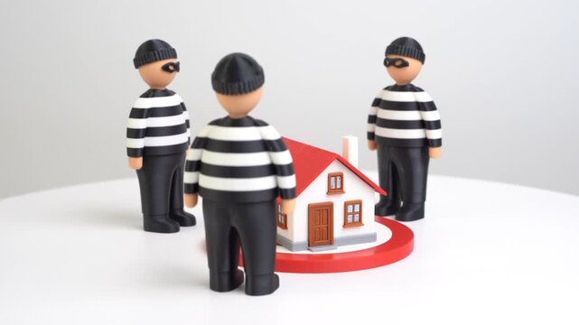 The house is surrounded by criminal. Home security and life protection. Real estate security, insurance protection, surveillance technology, and crime prevention