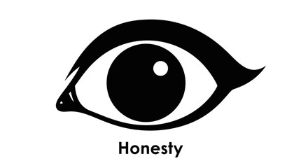 Obraz premium Black and White Eye Symbol with Word Honesty - Concept of Truth and Transparency