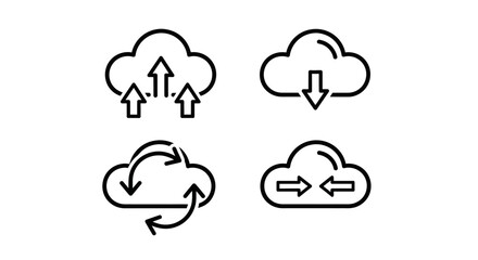 Fototapeta premium Cloud Computing Icons: Upload, Download, Sync, Transfer Data Icons