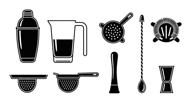 Cocktail Bar Tools Set - Shaker, Jigger, Strainers, Muddler, Spoon