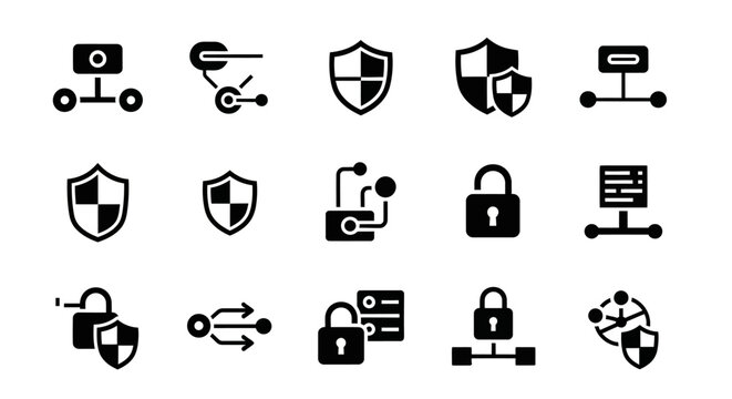 Cybersecurity Icons: Network Security, Data Protection, Encryption, Firewall, and Access Control