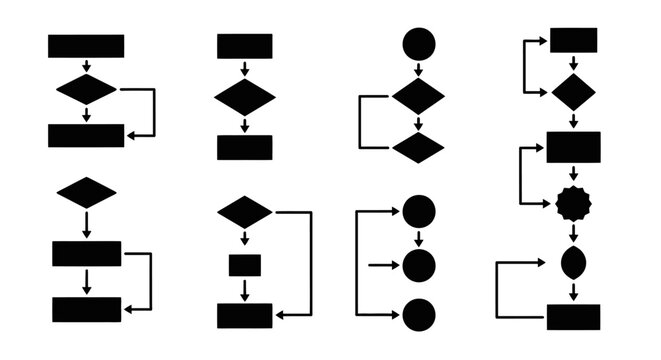 Flowchart Diagrams Set: Process, Decision, Logic, Workflow