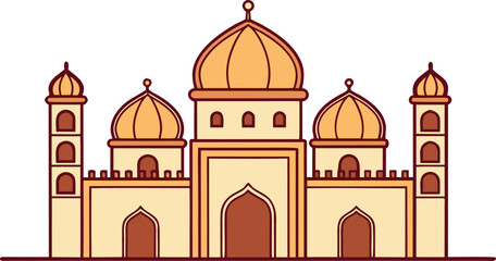 Cartoon of a mosque with golden domes on a white background © SnappyDesigns