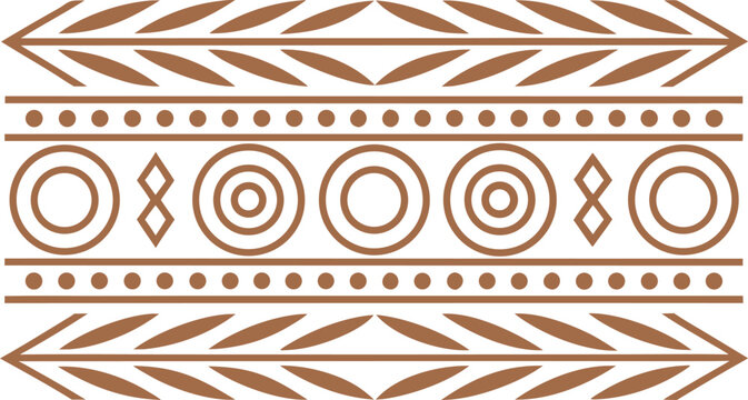 Symmetrical tribal pattern border with geometric shapes and leaf motifs in brown tones