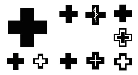 Fototapeta premium Medical Cross Icons Collection: Health, Care, Pharmacy, Emergency Symbols