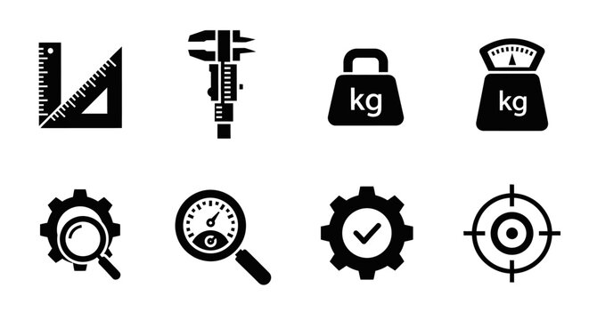Measurement, Precision, Quality Control, and Efficiency Icons Set