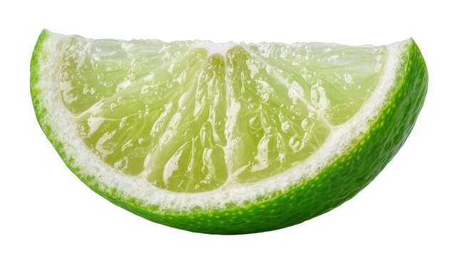 Juicy green lime slice with white pith, isolated on transparent background