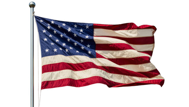 Waving American flag with stars and stripes, isolated on transparent background