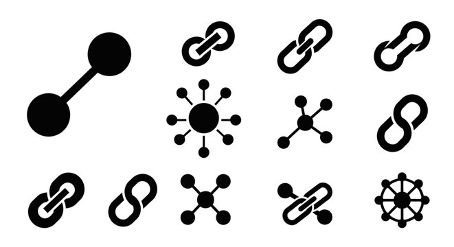 Network Connection Icons: Links, Chains, Molecular Structures, Hub