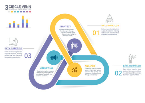 Venn Diagram Infographic Template Background with Data Visualization and Business Icons