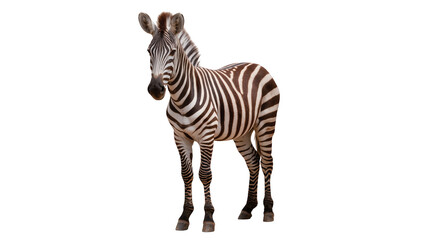 Full body zebra with distinctive black and white stripes, isolated on transparent background © Iura