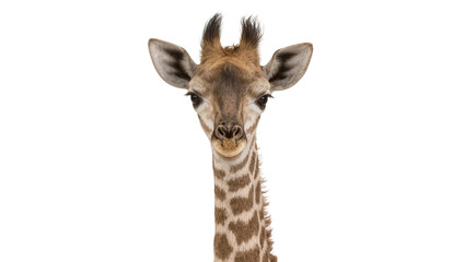 Obraz premium Young giraffe head and neck with patterned fur, isolated on transparent background