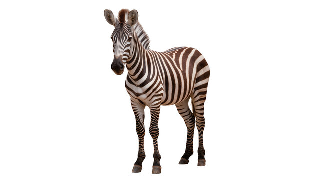 Full body zebra with distinctive black and white stripes, isolated on transparent background